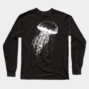 Jellyfish white on black - Jellyfish motif Long Sleeve T-Shirt
